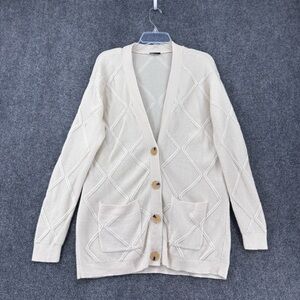 Talbots Crème Cardigan Sweater Merino Wool Cashmere Blend Women’s L Academia
